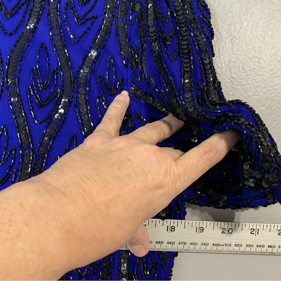 Stenay silk blue‎ cocktail evening blouse with black sequins and beading. Size M - Picture 7 of 11